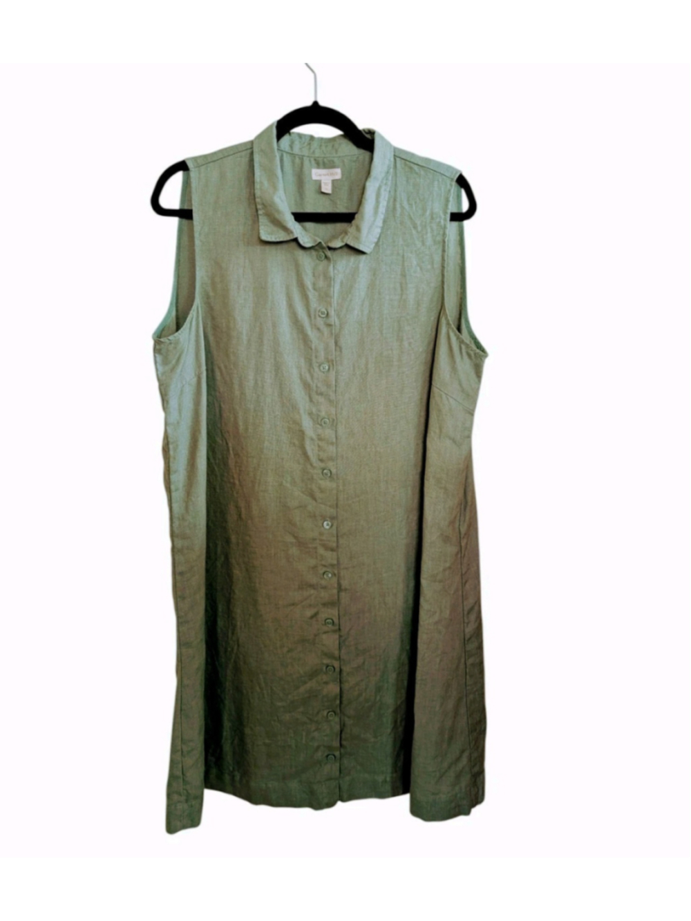 Garnet Hill Pale Green 100% Linen Sleeveless Button Front Shirt Dress Size 14 - Picture 2 of 8